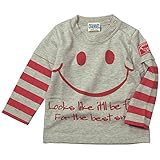 《H28秋冬物》 CHANNEL(チャンネル) 天竺ニコチャン袖ボーダーTシャツ 110cm/杢グレー NO.CN-6408