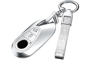 ontto Key Fob Cover Fit for Mercedes-Benz C-class S-Class G-Class E-Clas W223 W206 S350L S400L S450L S500L 2020-up Car Accessories,Glossy Car Key Shell with Keychain Lanyard Silver