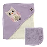 Hudson Baby Bamboo Hooded Bath Towel and Washcloth, Purple Owl by Hudson Baby