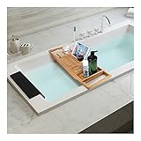 天然竹Bathtub Caddy with Extendable Sidesブック、タブレット、電話、ワインホルダー、
