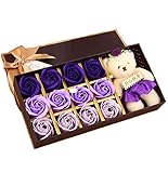 くま フラワー ソープ １２個 ギフトボックス 花 薔薇 石鹸 お祝い 誕生日 プレゼント ローズ ベアー ぬいぐるみ (紫)