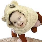 ベビー帽子 アニマル頭巾 ネックウォーマー 耳あて 一体型 無地 モコモコ あたっか 耳付き かわいい マフラー 子供服 変装 仮装 軽い キッズ 赤ちゃん 誕生日 プレゼント 出産祝い 秋冬 2色