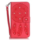 UNEXTATI Huawei Ascend Y625 ケース ダイヤモンド 手帳型ケース カバー カード収納 ストラップ 付き Huawei Ascend Y625 用 Case Cover (レッ