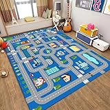 ラグ キッズマット プレイマット 道路 交通 地図 線路 プラレール トミカ 車柄 洗える 滑り止め付き 防音 防カビ 優しい肌触り 早期教育 知育 おもちゃマット 保育園 幼稚園 部屋飾り カーペット 面白い ゲームマップ 寝室 床暖房対応 おしゃれ デザイン (120*180CM,P)