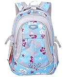 JiaYou Kid Child Girl Flower Printed Waterproof Backpack School Bag(Blue,Large) [並行輸入品]