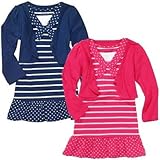 Faded Glory　オーガニック 半袖ワンピース ＆ カーディガン セット （ネイビー・ピンク）上下セット【1歳~4歳】（並行輸入品） (３, ピンク)