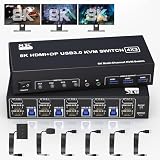 8K@60Hz 4K@144Hz DisplayPort+2 HDMI KVM切替器3モニター4PC、USB 3.0トリプルモニター 切替器3モニタと3 USB 3.0ポートとオーディオマイク、キーボードとマウスを共有する4台のコンピュータ用切替器