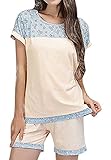 hibukkレディース夏パステルカジュアル半袖授乳Night Top Shorts US サイズ: S カラー: ベージュ