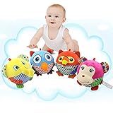 LanLanソフトStuffed Animals BabyハンドヘルドRattleおもちゃCute Plush Monkey Elephant Parrotフクロウ人形教育ギフト XJSJXP-062