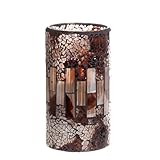 High Quality Crack Mosaic Glass Flameless Brown Pillar Led Wax Candle Light with Timer,3X6 INCHES, f