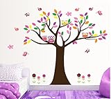 fashionbeautybuy Wall Decal Colorful Leaves Tree Owls Butterflies Birds Home Sticker Paper Removable