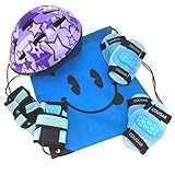 J@G 子供用 自転車用 ヘルメット ヒジ ヒザ 手首 プロテクター セット ナップサック付き 超軽量 可愛い Mサイズ (A-type5 パープル)