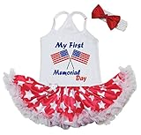 [キッズコーナー] アメリカの独立記念日 Memorial Day 7月4日 ベビー服 ヘアバンド付き ワンピースドレス チュチュ (USA Flags Memorial Day, 12-24 Mon