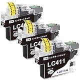 LC411BK ブラック インク ブラザー LC411 互換インクカートリッジ Brother用 LC411 黒3本 染料 ブラザー インク LC411 対応機種 DCP-J526N DCP-J914N DCP-J926N-W DCP-J926N-B DCP-J1800N MFC-J739DN MFC-J904N MFC-J739DWN MFC-J939DN MFC-J939DWN 互換インク