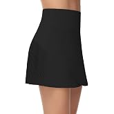 THE GYM PEOPLE Women's High Waisted Tennis Skirts Crossover Hemline Back Pleated Golf Skorts with Inner Shorts