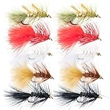 Goture ドライフライ 完全フライ 10枚入り #8 フライフィッシング用 毛ばり フライ 渓流 テンカラ トラウト釣り フライセット 海水淡水ともに使える 手作りルアーセット マス釣り/管釣り/渓流釣り タイプG