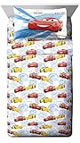 Disney/Pixar Cars 3 Movie High Tech White/Yellow/Red 3 Piece Twin Sheet Set with Lightning McQueen a