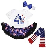 [キッズコーナー] アメリカの独立記念日 7月4日 Statue of Liberty ベビー服 レッグウォーマー付き ヘアバンド付き ワンピースドレス チュチュ (White/US Flags, 3