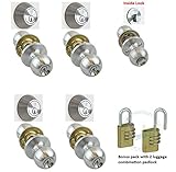 4 Sets of NuSet Fremont (26D) Entry Door Knob and Single Cylinder Dead Bolt Combo in Satin Chrome Fi