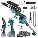 充電式チェーンソー 電動ノコギリ 【山本造園会社監修】8インチ&6インチ電動ノコギリ 1台4役（高枝チェーンソー&高枝剪定バサミ&チェンソー&電動バサミ） PSE認証済 ブラシレスモーター搭載 強力パワフル 高切断力 軽量コンパクト 延長ポール250cmまで延べる 2個4.0Ah残量表示バッテリー付