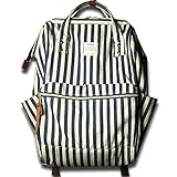 ストライプ柄キャンバス素材のガバッと開く口金入りリュック NV