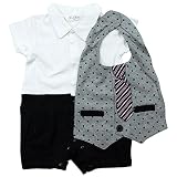 《夏対応》SHORH KID'S(ショーキッズ) 天竺×布帛 スタイネクタイ付きフォーマルカバーオール 80cm/杢グレー NO.SD-70572