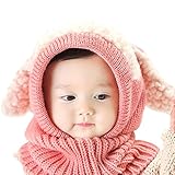 Kingsie うさぎちゃん風 ニット帽 ネックウォーマー 一体型 かわいい 防寒 冬 ベビー キッズ 子供用 帽子 お誕生日 プレゼント (ピンク)