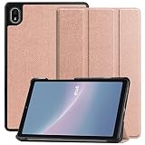【PCATEC】docomo dtab Compact d-52C 8.4inch 用レザーケース 三つ折 カバー 薄型 軽量型 スタンド機能 PUレザーケース (ローズゴールド)