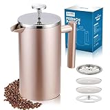 SULIVES フレンチプレス 1000ml コーヒー プレス ステンレス コーヒーメーカー 珈琲 紅茶 真空二重構造 (シャンパン)