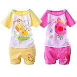 ハイキングフライ(Hikfly) 二組 ベビー服男の子女の子 赤ちゃん柔らかい綿ツーピース半袖 Tシャツ＆ショートパンツ セット(動物) (12-18ヶ月, 女の子)