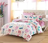 Cliab Pink Owl Bedding Butterfly Girls Twin Size Duvet Cover Set 5 Pieces 100% Cotton [並行輸入品]