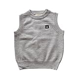 子供 ベスト クルーネック 袖なし キッズ ニット セーター シンプル スクール 男の子 女の子 秋 冬 (80cm, グレー)
