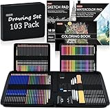 Shuttle Art 色鉛筆 103点 デッサン 鉛筆セット 水彩色鉛筆 油性色鉛筆 メタリック色 スケッチ イラスト 落書き 消しゴム・