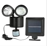 HMT 【エイチエムティー】太陽光ソーラーセンサーライト2灯式 22 LED搭載 人感 センサー ライト夜間自動点灯 屋外照明壁掛け/庭先/門扉/玄関周りなど対応 防犯用ソーラー パネル ブラック