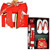 七五三 刺繍(マリ)結び帯はこせこセット 3サイズ5色/L(7歳用21cm) 赤