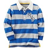 Carter's(カーターズ) ロングスリーブ ラグビー ストライプ ポロ ブルー トップス長袖シャツ 5歳【並行輸入】