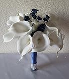 海軍ブルーリアルタッチカラーリリー柄ブライダルウェディングブーケ&ブートニア 12" Bouquet