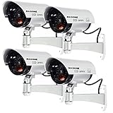 Masione 4 Pack Indoor Outdoor Fake Dummy Security Bullet Camera Blinking Light CCTV Surveillance wit