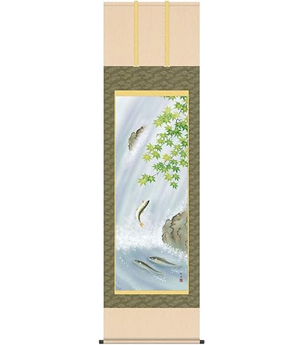 Amazon.co.jp: 夏掛 掛け軸-楓に鮎/森山観月(尺五)床の間 和室