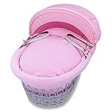 Izziwotnot?Gift on Wicker?Moses?Basket (Pink/Soft Grey) by Izziwotnot