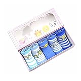 5ペアブルーシリーズストライプ新生児幼児ソックスは、ベビーシャワーのために設定します