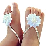 miugle新生児赤ちゃん真珠裸足サンダルwith花、ホワイト