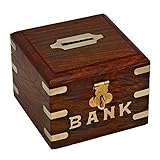 Treasure Chest貯金箱木製安全お金ボックスコスト削減Banks子供&大人、4インチ、4のセット