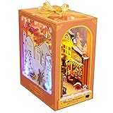 Spilay 1/24 ミニチュア ドールハウス 手作りキット セット 初心者向け+LEDライト、防塵カバー、オルゴール-誕生日、休日、クリスマスプレゼント14歳以上対象 (クリスマス・ブック)