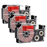 【インクのチップス】カシオ対応 CASIO対応 ネームランド用 XR-9RD XR-12RD XR-18RD 赤テープ/黒文字 テープ幅：9mm / 12mm / 18mm 3個セット 互換カートリッジ