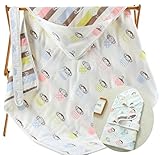 Rajjo ベビー おくるみ 綿100% 6重 ガーゼ フード付き アフガン 帯付き 新生児 動物柄 (おさる)