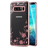 Note 8ケース フラワーバタフライ クリスタル熱可塑性ポリウレタン オーロララブ ソフトスリム メッキ ゴムバンパーカバー サムスンNote 8用 ラインストーン付き ダイヤモンド ガールズ レデ