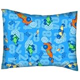 SheetWorld Crib / Toddler Percale Baby Pillow Case - Race Cars Blue - Made In USA by sheetworld