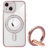 ZENIX DESIGN TECH iPhone16 用 ケース MagSafe対応 スタンド キラキラ リング付き ワイヤレス充電対応 韓国 耐衝撃 ZX-Sparkledge (ローズゴールド, iphone_16)