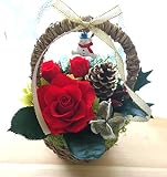 プリザーブドフラワー クリスマスギフト 赤い薔薇と松ぼっくりのクリスマスのカゴ かわいい